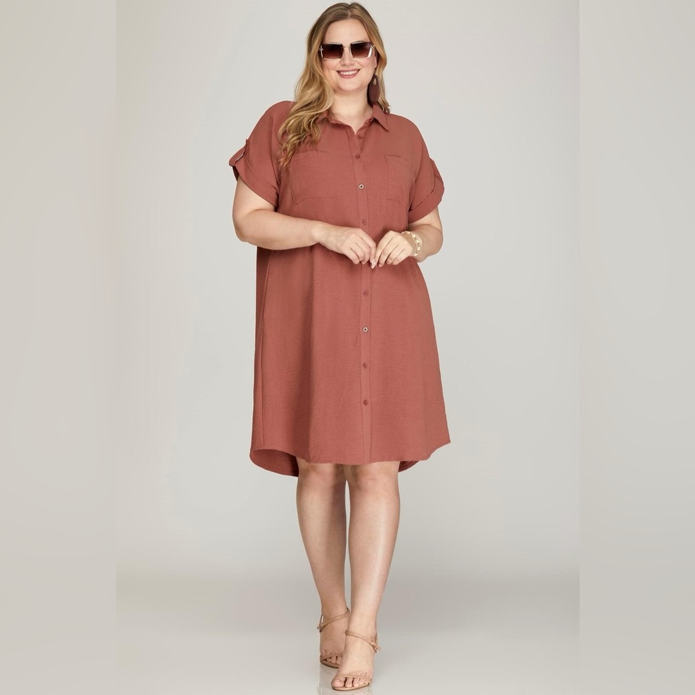 Plus Size Button Up Woven Short Dress